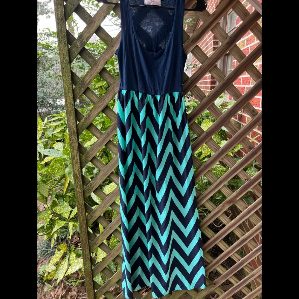 Navy & teal chevron maxi dress